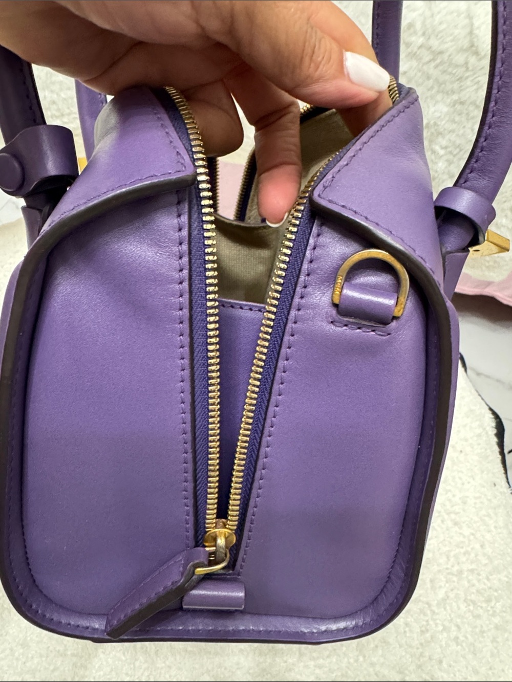 MCM Purple Leather Top-Handle Satchel with Gold Hardware - Picture 11 of 16